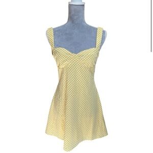 NWT Princess Polly McBeath Butter Yellow Ginham Cotton Mini Dress, Size 4
